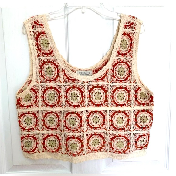 Rachel Zoe ⚡️ Retro/Vintage Square Crochet Sleeveless Crop Top Size S/M - Picture 1 of 5
